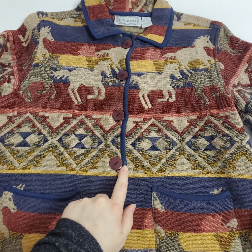 Vintage Jane Ashley Womens Aztec Horse Jacket Size S Multicolor Button Front - Picture 7 of 10